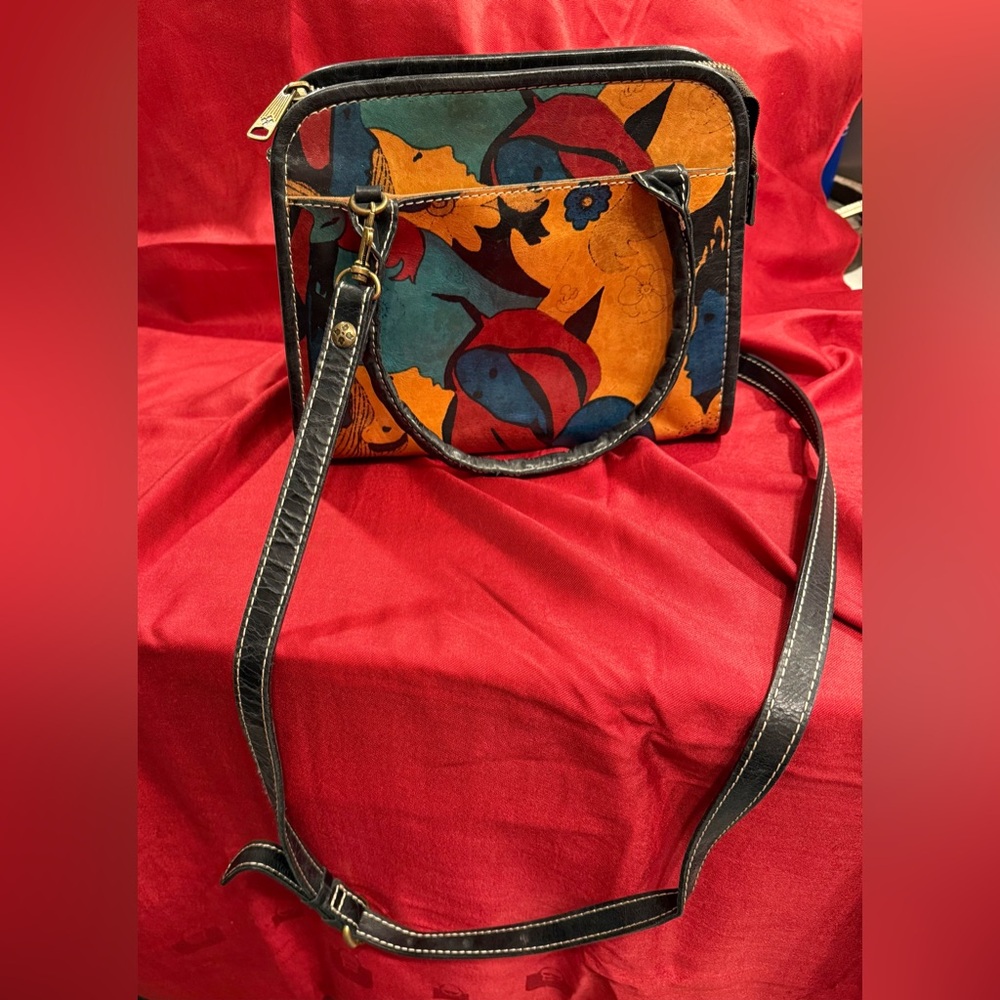 Patricia Nash Italian Leather Crossbody Satchel in Winter Bloom Print